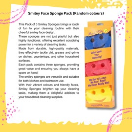 Smiley Face Sponges Cleaning Bundle - 2 x Packs of 3 Colourful Smiley Face Sponges - Includes Red, Blue, and Yellow Sponges - All-Purpose, Non-Scratch, Durable Scrubbing Sponges by Kevagh