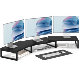 TEAMIX 3 Shelf Long Monitor Stand Riser with Metal Leg, for 2/3 Screens Desk Organizer