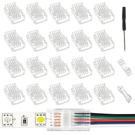 EPLZON 5 Pin 10 mm LED Strip Connector LED Light Connector Strip to Wire Quick Connector RGB Lights Adapter Clear Unwired Gapless Track Lighting Connector for 5050 LED RGB Strip Light(20pcs)