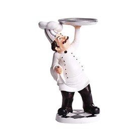 Chef Figurines Chef Statue for Kitchen Counter Top Restaurant Cafe Resin Desktop Decorative Ornaments Christmas Centerpiece Bakery Crafts Holding Tray White