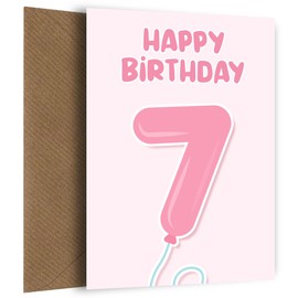 7th Birthday Card for Girls - Pink Balloons - 7 Year Old Girl Bday Card for Daughter, Sister, Granddaughter, Cousin or Niece. Happy Birthday Card for 7 Year Old Girls