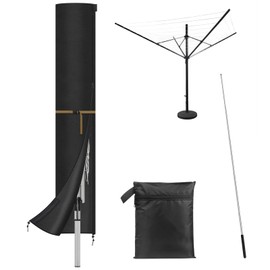 Rotary Airer Protective Cover, 170 x 32 cm Rotary Airer Cover, 420D Oxford Fabric Cover, Rotary Airer, Laundry Umbrella Cover with Zip and Storage Bag (Black)