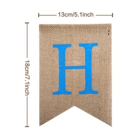 Happy Birthday Burlap Bunting Banner, Fabric Brown Banner with Blue Letters for Home Outdoor Birthday Party Decoration