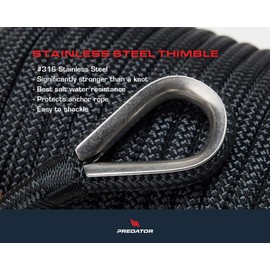 Anchor line 1/2 inch X 150ft - Double Braided Nylon Anchor Line/Boat Rope with 316SS Thimble and Heavy Duty Marine Black