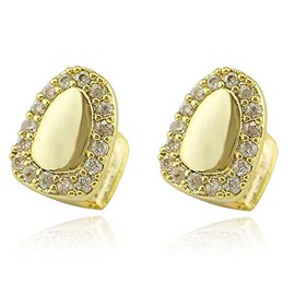 Sadiyamo 2PC with Diamond Round Single Grillz Cap for Your Teeth Grillz Men Women Hip Hop Jewelry Gift