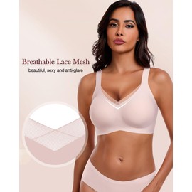 HORISUN Mesh Lace Bras for Women Wireless Seamless Bras for Women No Show Push Up Wirefree Bras for Women (Pink XX-Large)