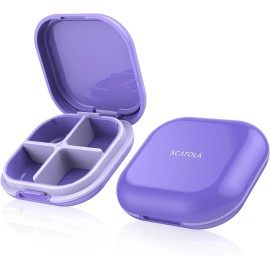 TecQach Daily Pill Organizer 4 Compartments, Small Box Portable Travel Purple