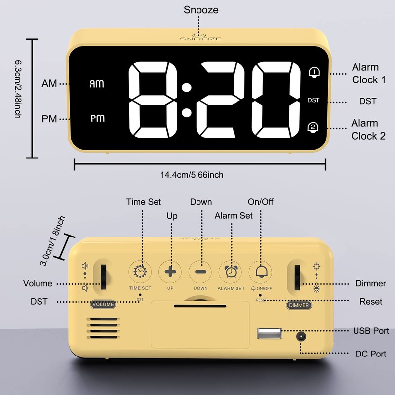 HOMVILLA Alarm Clock, Mains Powered Alarm Clock with Adapter -