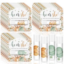 Heigble 24 Pcs Fall Pumpkin Theme Gender Reveal Bulk Lip Balm Fall Pumpkin Baby Shower Party Favors for Guest Lip Balm Gift Set Travel Size Lipstick Autumn Thanksgiving Gender Reveal Favor Decoration