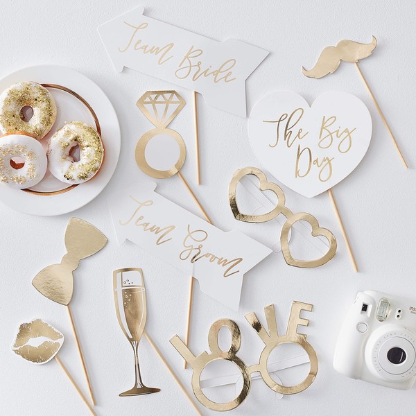 Ginger Ray Gold Foiled Wedding Photo Booth Props Fun Decoration 10 Pack