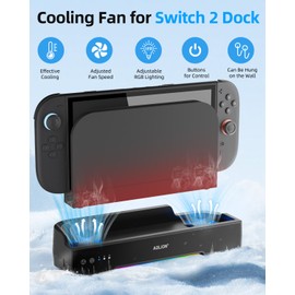 Cooling Fan for Switch 2, Dual-Fan Cooling with Adjustable RGB Lighting, Wall-Mountable Design, Efficient Heat Dissipation, Plug & Play Dock Cooler for Enhanced Console Performance