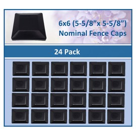 (24-Pack) Fence Post Caps - Protect Wooden Fence Poles Outdoor in Low Profile Made in USA (6x6 inch, Black, 24)