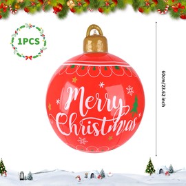 Large Hanging Merry Christmas Red Baubles, 60CM Inflatable Christmas Balls Ornaments, Christmas Tree Decorations, Outdoor Inflatable Decorated Ball, for Xmas Holiday Party Yard Garden Decoration