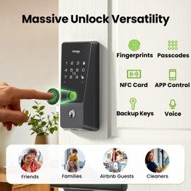 GHome Smart Fingerprint Door Lock with WiFi – 6-in-1 Keyless Entry Smart Lock with Code, Auto Lock, App Control, Keypad Deadbolt, Easy Installation, Smart Locks for Front Door, Airbnb, Rental, Home