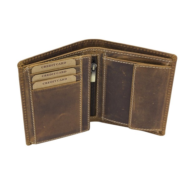Mens and Ladies Wallet with flap LEAS, Genuine Leather, cognac