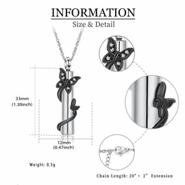 QGJNSGC Butterfly Ash Necklace for Women Men Cylinder Cremation Jewellery for Ashes for Loved Ones Memorial Ash Pendant, Stainless Steel