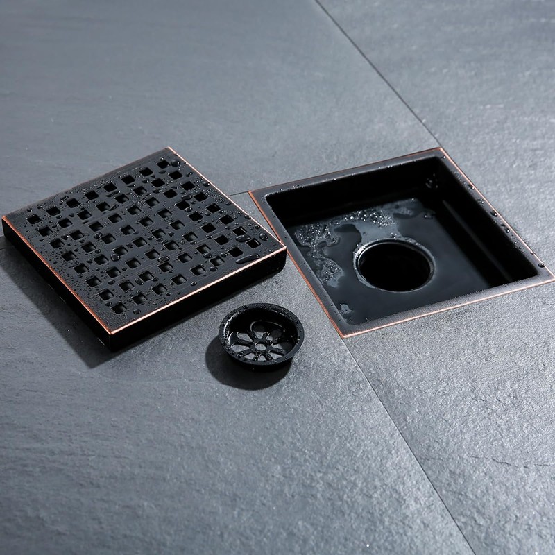 RANDOM Oil Rubbed Bronze Shower Drain Square 6 Inch Shower