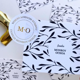 Paquete de 16 tarjetas personalizadas para tus regalos u obsequios, etiquetas de papel diseño floral impresas en papel texturizado, incluye un set de 24 stickers circulares con efecto metálico