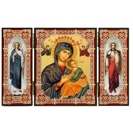 Needzo Virgin Mary Icon Triptych, Our Lady of Perpetual Help Saint Mary and Christ With Archangels Saint Michael and Saint Gabriel, Religious Gift