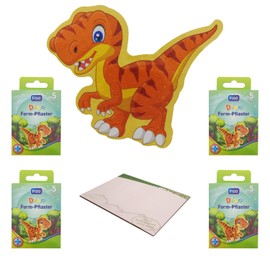 varivendo Notepad + 20 Cute Figo Children's Shaped Plasters Children's Wound Plasters Colourful (Dino)