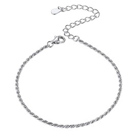 Silver Chain Bracelet for Men Women 1.5mm Classic Thin Solid 925 Sterling Silver Rope Chain Link Bracelet 7 Inch Made in Italy