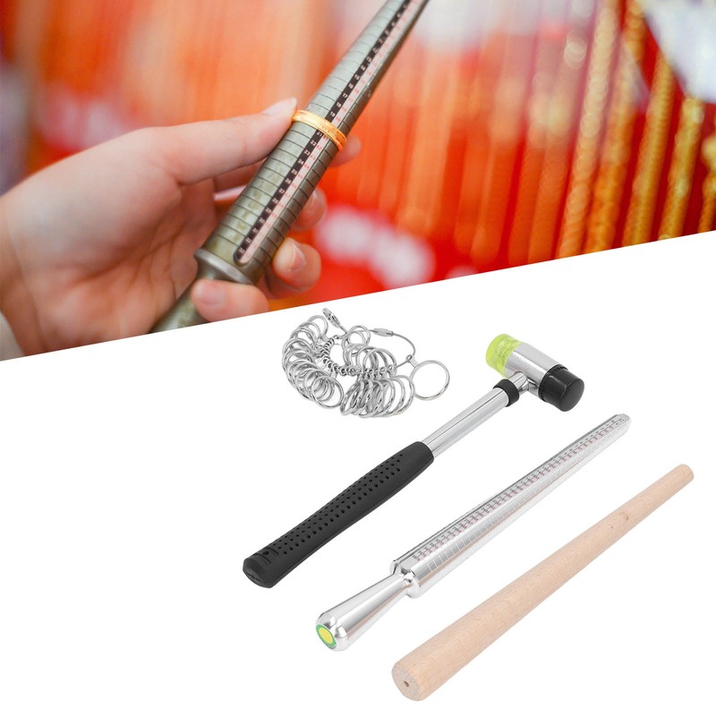 Ring Sizer Set Aluminum Finger Sizing Gauge Polishing Wood Mandrel