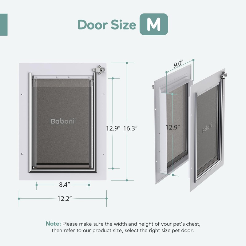 Baboni 3-Flaps Pet Door for Interior and Exterior Doors, Steel