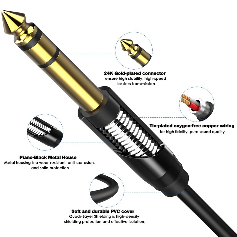 MillSO 6.35mm 3.5mm Converter Cable, 2.4m Male to Male Audio