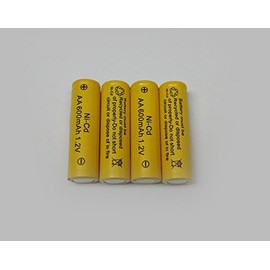 AA Ni-Cd 600mAh Yellow Rechargable Batteries Perfect for Solar Powered Units (4-Pack)