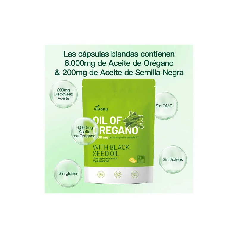 Vvivonu Aceite De Organo 6000mg 300 Cpsulas Sin Sabor
