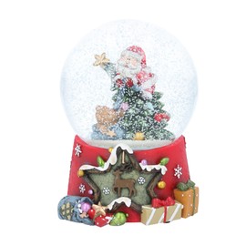 Gisela Graham Christmas Musical Decoration Traditional Santa and Reindeer Snowglobe