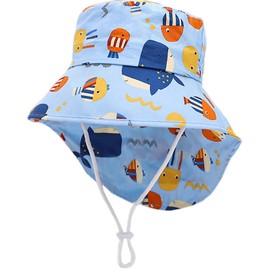 XYIYI Baby Toddler Children Cotton Sun Hat Fishing Hat with Neck Flap, blue whale