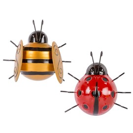 Set of 2 Metal Bee and Ladybird Garden Wall Ornaments