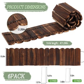 Wood Garden Edging 6 Pack 5.9" H × 47" L Flexible Wooden Garden Fence, Decorative Landscape Edging Border for Flower Beds, Lawns, Pathway, Yard