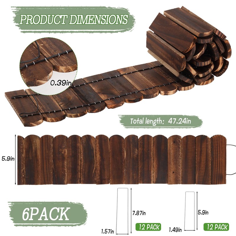 Wood Garden Edging 6 Pack 5.9" H × 47" L