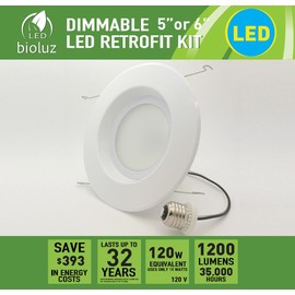 4-Pack Bioluz LED 6" BRIGHTEST RETROFIT (120 Watt Replacement) WARM WHITE UL-listed Dimmable Retrofit LED Recessed Lighting Fixture - 2700K Warm White LED Ceiling Light - 1200 Lumen Recessed Downlight