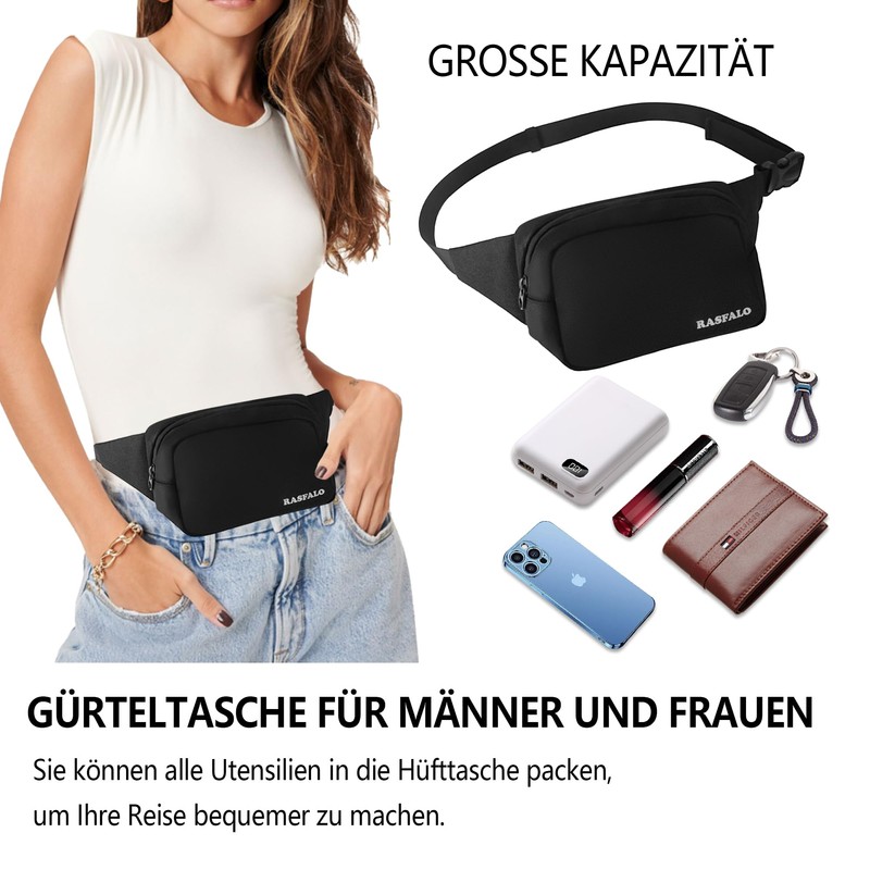 Rasfalo Bum Bag for Men and Women, Large Capacity Belt