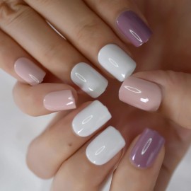 Multicolor Square Press On Nails - Short Square - Glue On False Set - 24 Pcs Kit