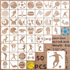Srvauyea Pack of 50 Ball Stencils for Painting, 3 Inch PET Stencil for Sports, Sports Stencils for Crafts, Wall Design, Ball Painting Stencil for DIY Drawing, Diary, Canvas, Wood