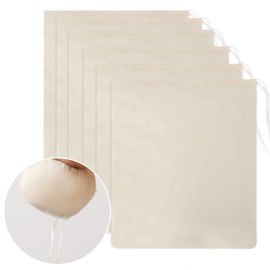 6 Small Reusable Bags 30x35cm Cotton Bags Filter Washable Jam Food Yogurt Juice Coffee Tea Cooking Kitchen (Beige)