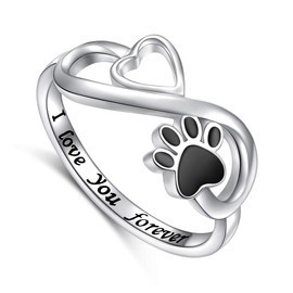 Paw Rings Dogs Cat Paw Rings Sterling Silver for Women and Girls Animal Lovers Rings Heart Paw Animal Jewellery, Sterling Silver