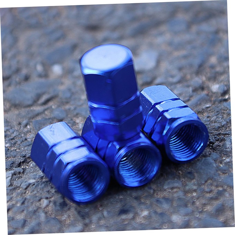 Alipis 4 Pcs Blue Aluminum Alloy Tire Valve Stem Caps