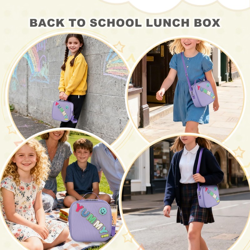 Kids Lunch Box Insulated Reusable Lunch Bag, Purple - Yummy