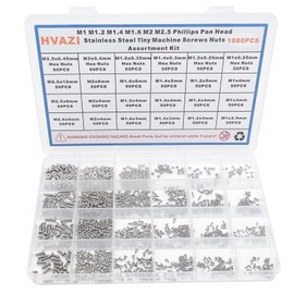 HVAZI Metric M1 M1.2 M1.4 M1.6 M2 M2.5 304 Stainless Steel Phillips Pan Head Tiny Machine Screws Nuts Assortment Kit
