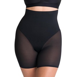 SHAPERMINT Compression Shorts - High Waisted Women Mesh Body Shaper Shorts - Under Dress Shapewear Shorts, No Chub Rub - Women's Thigh Slimmer for Dresses - from Small to Plus Size, Small, Black