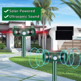 2 Pack 2025 Solar Ultrasonic Animal Repeller Waterproof Deer Repellent Devices Flashing Light Deterrent for Rabbits, Raccoons, Dogs, Cats,Rodents, Skunks, Squirrels,Yard Garden Outdoor