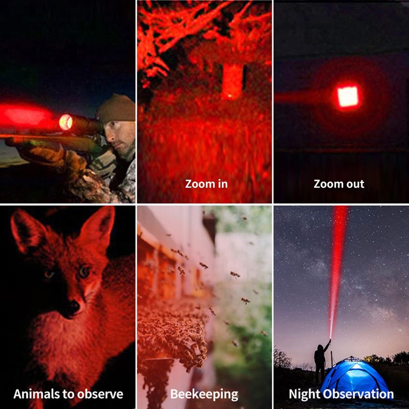 YZYOE Rechargeable Red Light Flashlight，Coon Hunting Lights Aviation Flashlight， Small