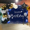 12x8ft Blue Birthday Backdrop Blue and Silver Balloons Glitter Happy