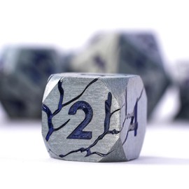 Soar Forge Metal Dice for DND and RPG Gaming - Pharaoh Ruins Matte Silver with Dark Blue Purple Cracks - Polyhedral Dice Set Compatible with D&D, Dungeons and Dragons, RPG and More