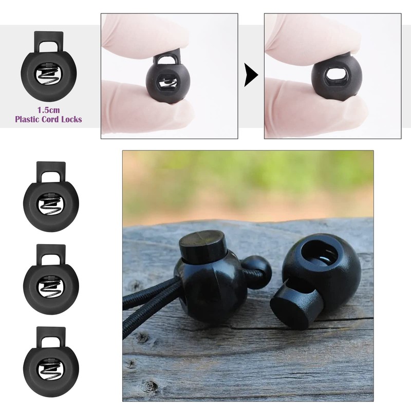 Swpeet Pack of 105 Round Single Hole Plastic Cord Locks